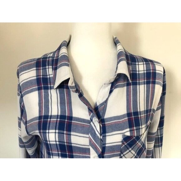 RAILS Long Sleeve Shirt Size Small Button Up Hunter White Blue Raspberry Plaid - Picture 2 of 8